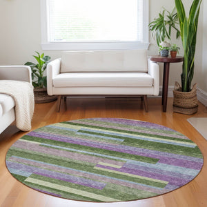 HomeRoots 5' Washable Indoor Outdoor Area Rug in Striking Moss Green, Olive, and Purple for Any Space 8' Round 613268