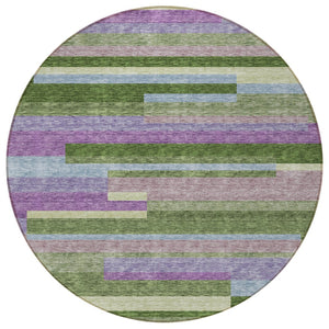 HomeRoots 5' Washable Indoor Outdoor Area Rug in Striking Moss Green, Olive, and Purple for Any Space 8' Round 613268