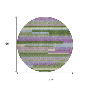 HomeRoots 5' Washable Indoor Outdoor Area Rug in Striking Moss Green, Olive, and Purple for Any Space 8' Round 613268