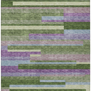 Homeroots 3' Striped Washable Area Rug For Indoor And Outdoor Spaces - Durable, Stylish, And Easy To Maintain Moss Green Polyester 613269