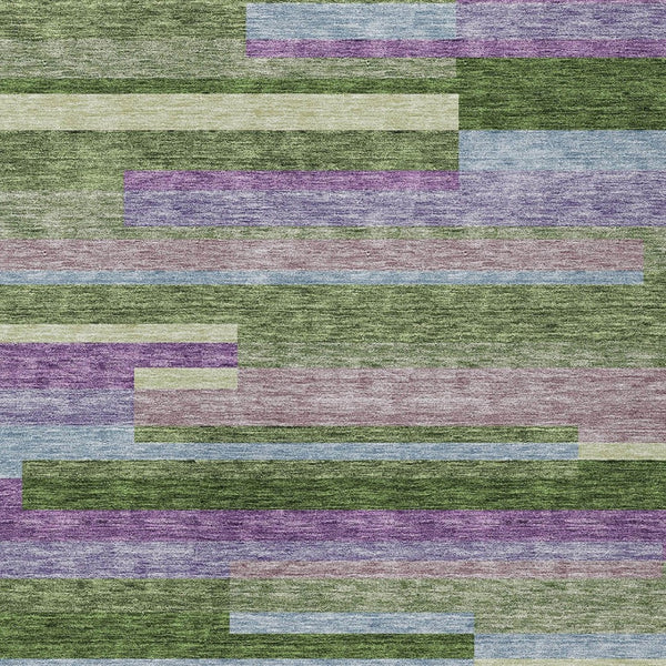 Homeroots 3' Striped Washable Area Rug For Indoor And Outdoor Spaces - Durable, Stylish, And Easy To Maintain Moss Green Polyester 613269