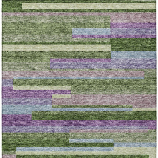 Homeroots 3' Striped Washable Area Rug For Indoor And Outdoor Spaces - Durable, Stylish, And Easy To Maintain Moss Green Polyester 613270