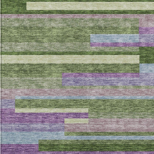 Homeroots 3' Striped Washable Area Rug For Indoor And Outdoor Spaces - Durable, Stylish, And Easy To Maintain Moss Green Polyester 613270