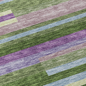 Homeroots 3' Striped Washable Area Rug For Indoor And Outdoor Spaces - Durable, Stylish, And Easy To Maintain Moss Green Polyester 613270