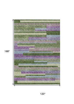HomeRoots 5' Washable Indoor Outdoor Area Rug in Striking Moss Green, Olive, and Purple for Any Space 10' X 14' 613271