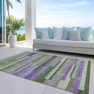 HomeRoots 5' Washable Indoor Outdoor Area Rug in Striking Moss Green, Olive, and Purple for Any Space 10' X 14' 613271