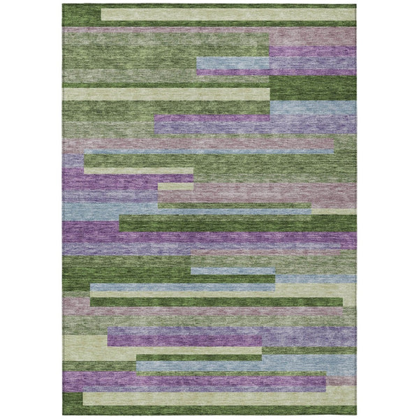 HomeRoots 5' Washable Indoor Outdoor Area Rug in Striking Moss Green, Olive, and Purple for Any Space 10' X 14' 613271