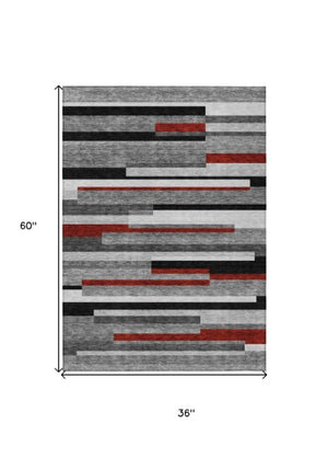 Homeroots 3' Striped Washable Area Rug For Indoor And Outdoor Spaces - Durable, Stylish, And Easy To Maintain Gray Polyester 613272