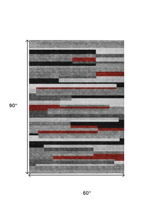 Homeroots 3' Striped Washable Area Rug For Indoor And Outdoor Spaces - Durable, Stylish, And Easy To Maintain Gray Polyester 613273