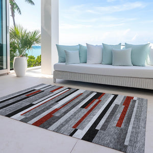 Homeroots 3' Striped Washable Area Rug For Indoor And Outdoor Spaces - Durable, Stylish, And Easy To Maintain Gray Polyester 613273