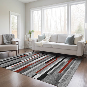 Homeroots 3' Striped Washable Area Rug For Indoor And Outdoor Spaces - Durable, Stylish, And Easy To Maintain Gray Polyester 613273