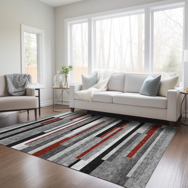 Homeroots 3' Striped Washable Area Rug For Indoor And Outdoor Spaces - Durable, Stylish, And Easy To Maintain Gray Polyester 613273