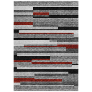 HomeRoots 5' Durable Washable Gray Black and Red Striped Area Rug for Indoor Outdoor Spaces - Modern Style! 8' X 10' 613275