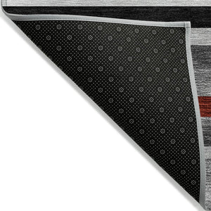 HomeRoots 5' Durable Washable Gray Black and Red Striped Area Rug for Indoor Outdoor Spaces - Modern Style! 8' X 10' 613275