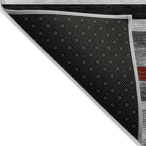 HomeRoots 5' Durable Washable Gray Black and Red Striped Area Rug for Indoor Outdoor Spaces - Modern Style! 8' X 10' 613275
