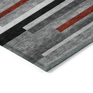 HomeRoots 5' Durable Washable Gray Black and Red Striped Area Rug for Indoor Outdoor Spaces - Modern Style! 8' X 10' 613275