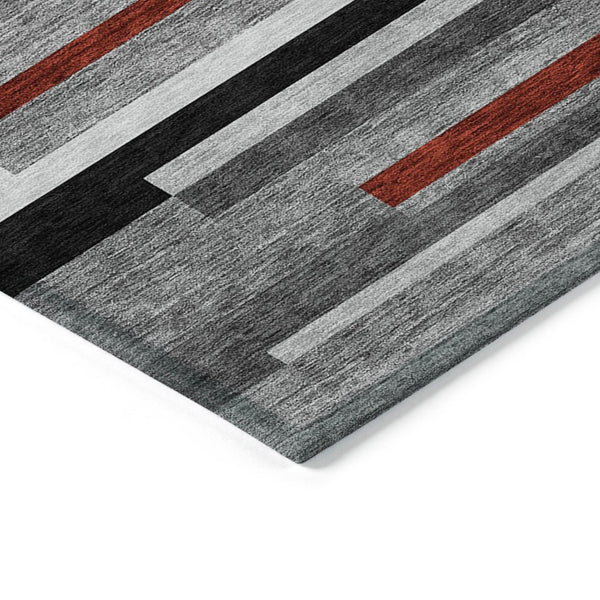 HomeRoots 5' Durable Washable Gray Black and Red Striped Area Rug for Indoor Outdoor Spaces - Modern Style! 8' X 10' 613275
