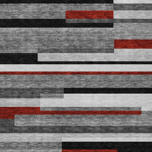 HomeRoots 5' Durable Washable Gray Black and Red Striped Area Rug for Indoor Outdoor Spaces - Modern Style! 8' X 10' 613275