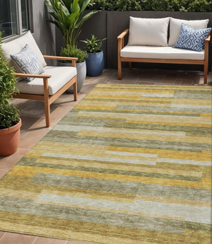 HomeRoots 5' Gold Wheat and Ivory Striped Washable Area Rug - Stylish Indoor/Outdoor Decor for Any Space 5' X 8' 613279