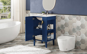 English Elm 20-inch French Style Bathroom Vanity with Integrated Ceramic Sink, Carved Accents & Soft-Close Door Blue N710P330971C