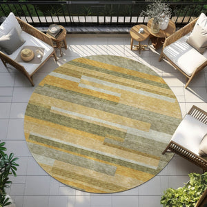 HomeRoots 5' Gold Wheat and Ivory Striped Washable Area Rug - Stylish Indoor/Outdoor Decor for Any Space 8' Round 613280