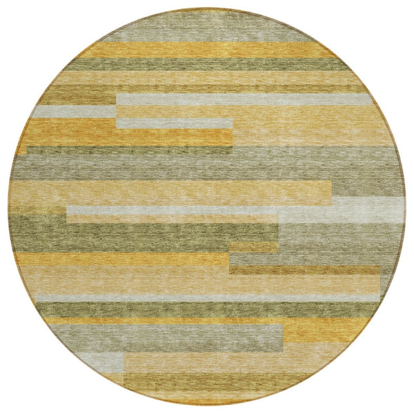 HomeRoots 5' Gold Wheat and Ivory Striped Washable Area Rug - Stylish Indoor/Outdoor Decor for Any Space 8' Round 613280