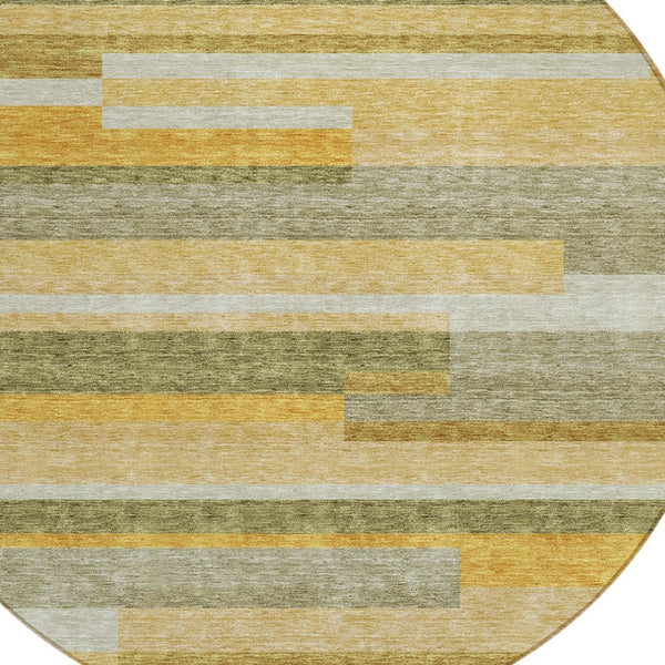 HomeRoots 5' Gold Wheat and Ivory Striped Washable Area Rug - Stylish Indoor/Outdoor Decor for Any Space 8' Round 613280