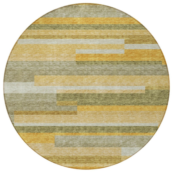 HomeRoots 5' Gold Wheat and Ivory Striped Washable Area Rug - Stylish Indoor/Outdoor Decor for Any Space 8' Round 613280