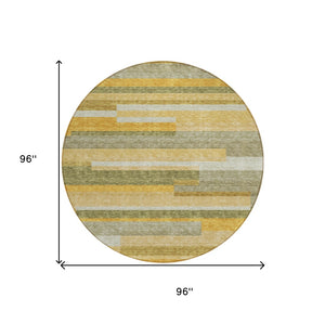 HomeRoots 5' Gold Wheat and Ivory Striped Washable Area Rug - Stylish Indoor/Outdoor Decor for Any Space 8' Round 613280