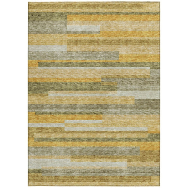 HomeRoots 5' Gold Wheat and Ivory Striped Washable Area Rug - Stylish Indoor/Outdoor Decor for Any Space 8' X 10' 613281