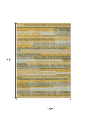 HomeRoots 5' Gold Wheat and Ivory Striped Washable Area Rug - Stylish Indoor/Outdoor Decor for Any Space 9' X 12' 613282