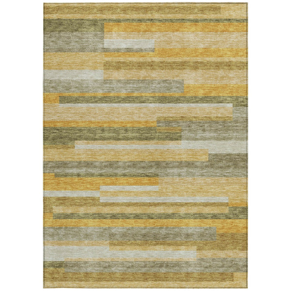 Homeroots 3' Striped Washable Area Rug For Indoor And Outdoor Spaces - Durable, Stylish, And Easy To Maintain Gold Polyester 613283