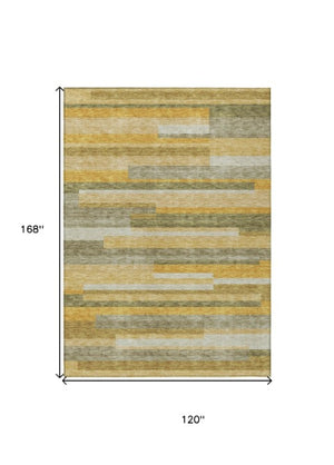 Homeroots 3' Striped Washable Area Rug For Indoor And Outdoor Spaces - Durable, Stylish, And Easy To Maintain Gold Polyester 613283