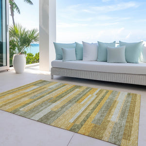Homeroots 3' Striped Washable Area Rug For Indoor And Outdoor Spaces - Durable, Stylish, And Easy To Maintain Gold Polyester 613283