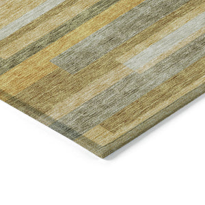 Homeroots 3' Striped Washable Area Rug For Indoor And Outdoor Spaces - Durable, Stylish, And Easy To Maintain Gold Polyester 613283