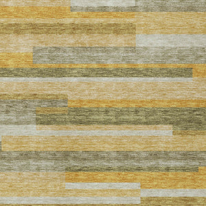 Homeroots 3' Striped Washable Area Rug For Indoor And Outdoor Spaces - Durable, Stylish, And Easy To Maintain Gold Polyester 613283