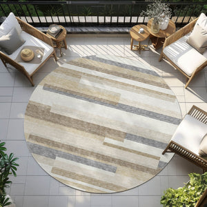 Homeroots 3' Striped Washable Area Rug For Indoor And Outdoor Spaces - Durable, Stylish, And Easy To Maintain Ivory Polyester 613286