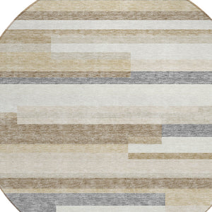 Homeroots 3' Striped Washable Area Rug For Indoor And Outdoor Spaces - Durable, Stylish, And Easy To Maintain Ivory Polyester 613286