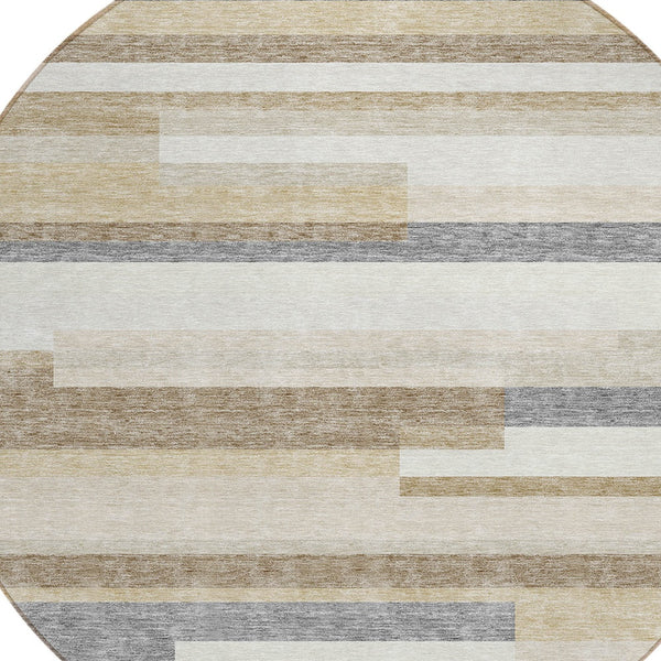 Homeroots 3' Striped Washable Area Rug For Indoor And Outdoor Spaces - Durable, Stylish, And Easy To Maintain Ivory Polyester 613286