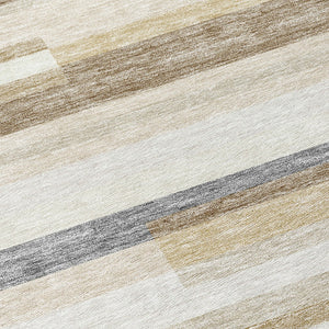 Homeroots 3' Striped Washable Area Rug For Indoor And Outdoor Spaces - Durable, Stylish, And Easy To Maintain Ivory Polyester 613286