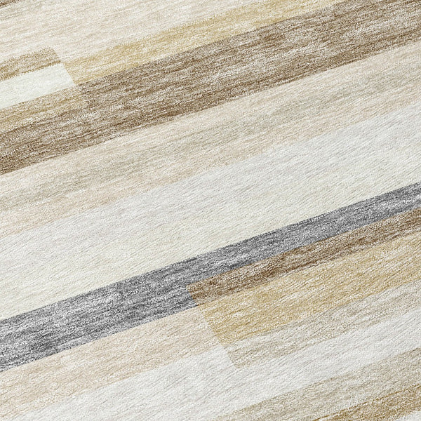 Homeroots 3' Striped Washable Area Rug For Indoor And Outdoor Spaces - Durable, Stylish, And Easy To Maintain Ivory Polyester 613286