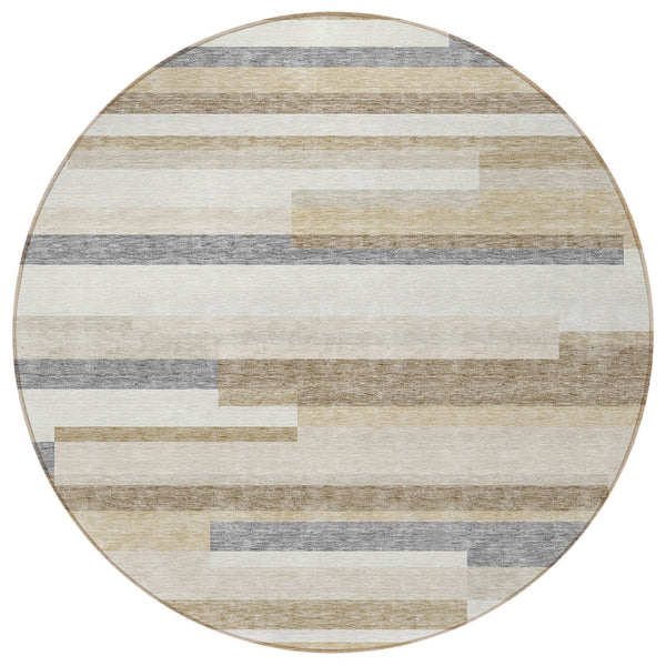 Homeroots 3' Striped Washable Area Rug For Indoor And Outdoor Spaces - Durable, Stylish, And Easy To Maintain Ivory Polyester 613286