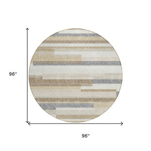 Homeroots 3' Striped Washable Area Rug For Indoor And Outdoor Spaces - Durable, Stylish, And Easy To Maintain Ivory Polyester 613286