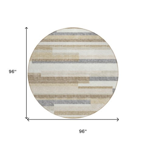 Homeroots 3' Striped Washable Area Rug For Indoor And Outdoor Spaces - Durable, Stylish, And Easy To Maintain Ivory Polyester 613286