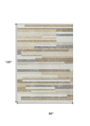 Homeroots 3' Striped Washable Area Rug For Indoor And Outdoor Spaces - Durable, Stylish, And Easy To Maintain Ivory Polyester 613287