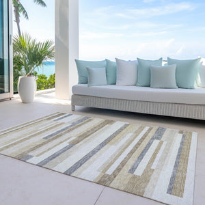 Homeroots 3' Striped Washable Area Rug For Indoor And Outdoor Spaces - Durable, Stylish, And Easy To Maintain Ivory Polyester 613287