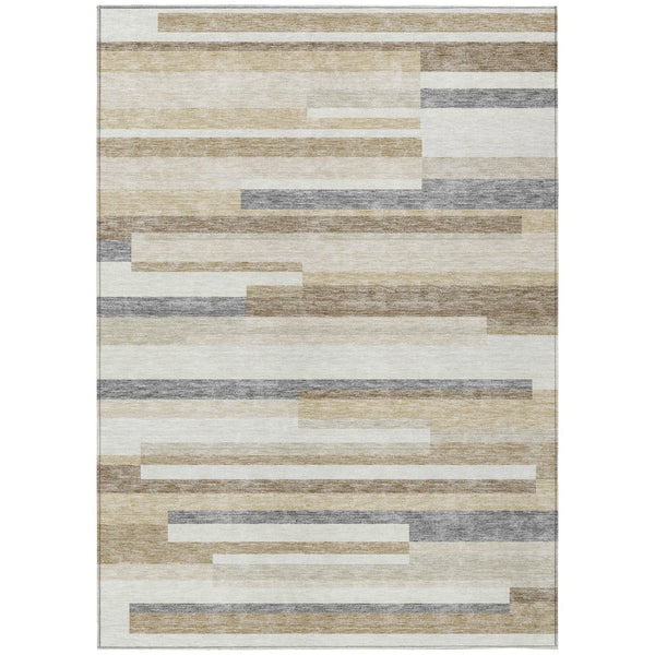 HomeRoots 5' Striped Washable Area Rug - Timeless Ivory, Beige & Taupe Design for Indoor & Outdoor Spaces 8' X 10' 613287