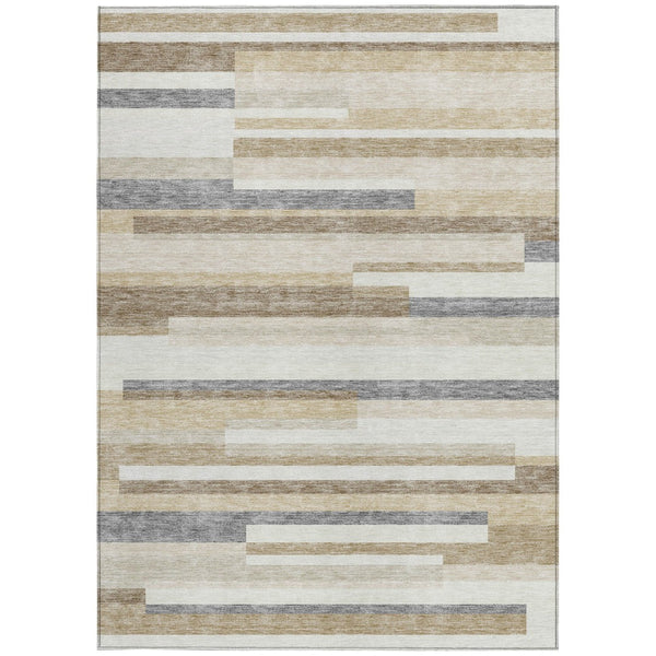 Homeroots 3' Striped Washable Area Rug For Indoor And Outdoor Spaces - Durable, Stylish, And Easy To Maintain Ivory Polyester 613288