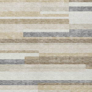 Homeroots 3' Striped Washable Area Rug For Indoor And Outdoor Spaces - Durable, Stylish, And Easy To Maintain Ivory Polyester 613288