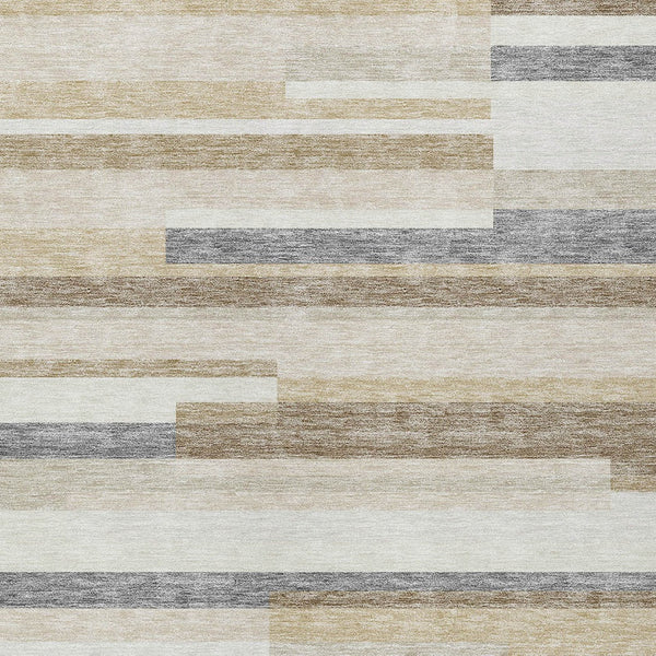 Homeroots 3' Striped Washable Area Rug For Indoor And Outdoor Spaces - Durable, Stylish, And Easy To Maintain Ivory Polyester 613288